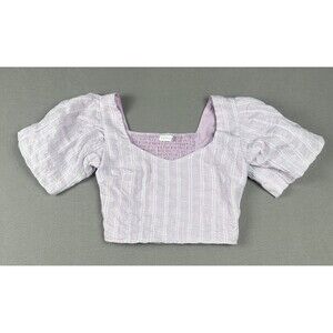 Air Space Women’s Cropped Top Puff Sleeves Plaid Sz M Lilac Modern